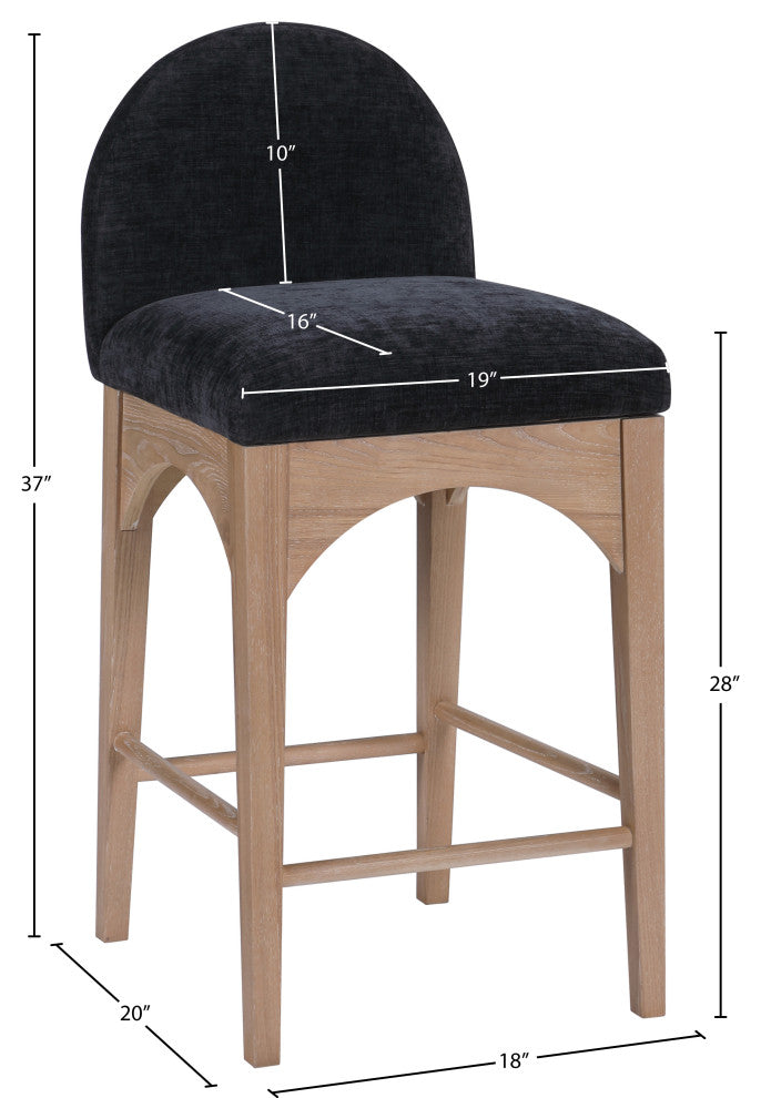 Waldorf Chenille Upholstered Stool, Black, Chenille, Natural Finish, Black, Chenille Fabric, Natural Finish