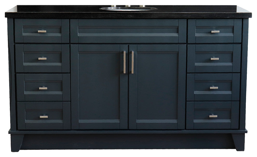 61" Single Sink Vanity, Dark Gray Finish And Black Galaxy Granite