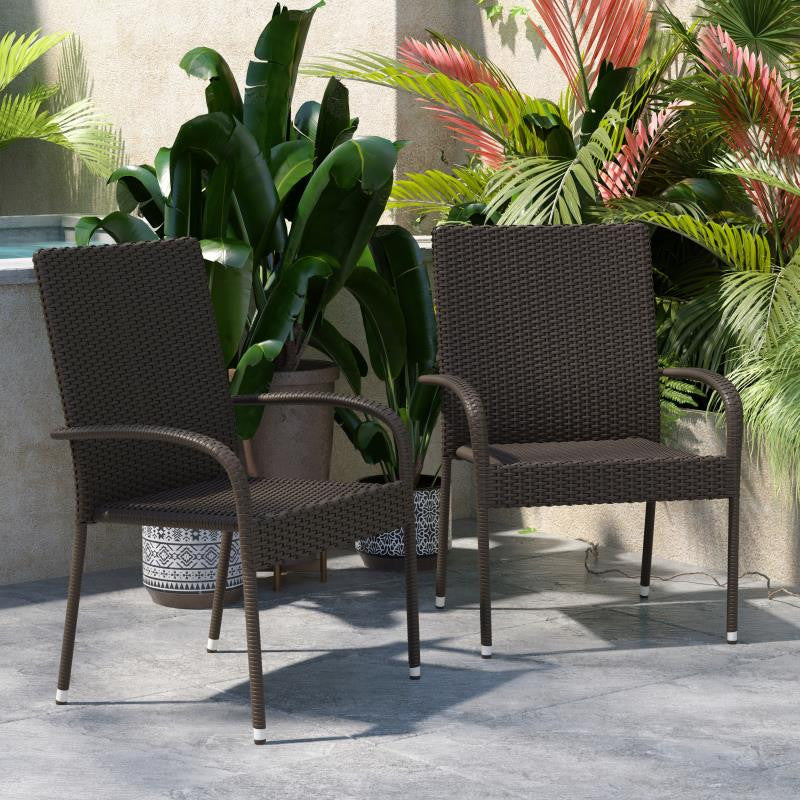 Maxim Indoor/Outdoor Wicker Dining Chairs w/Fade & Weather-Resistant Steel Frame