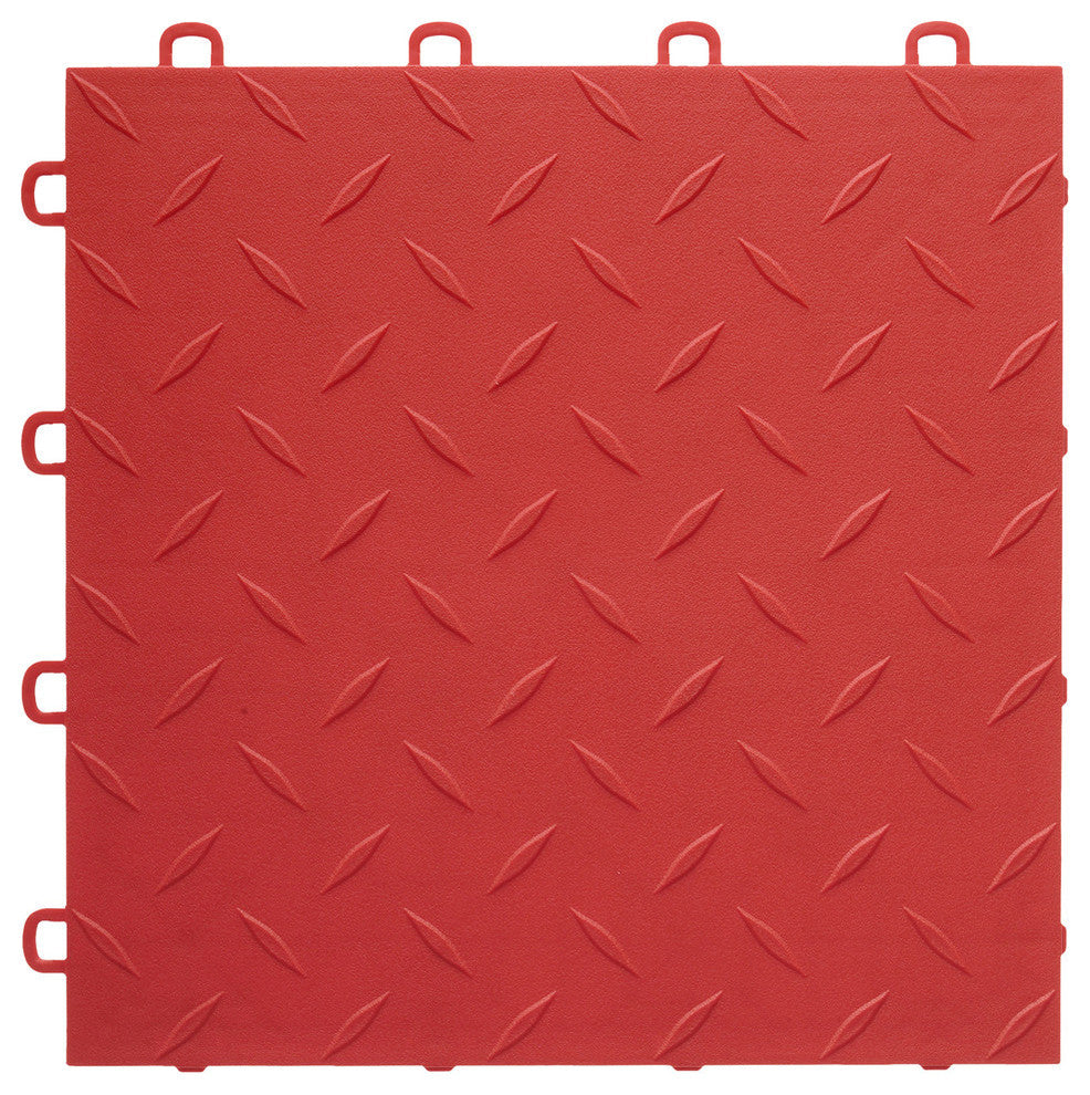12"x12" Interlocking Garage Flooring Tiles, Diamond Top, Sample, Red