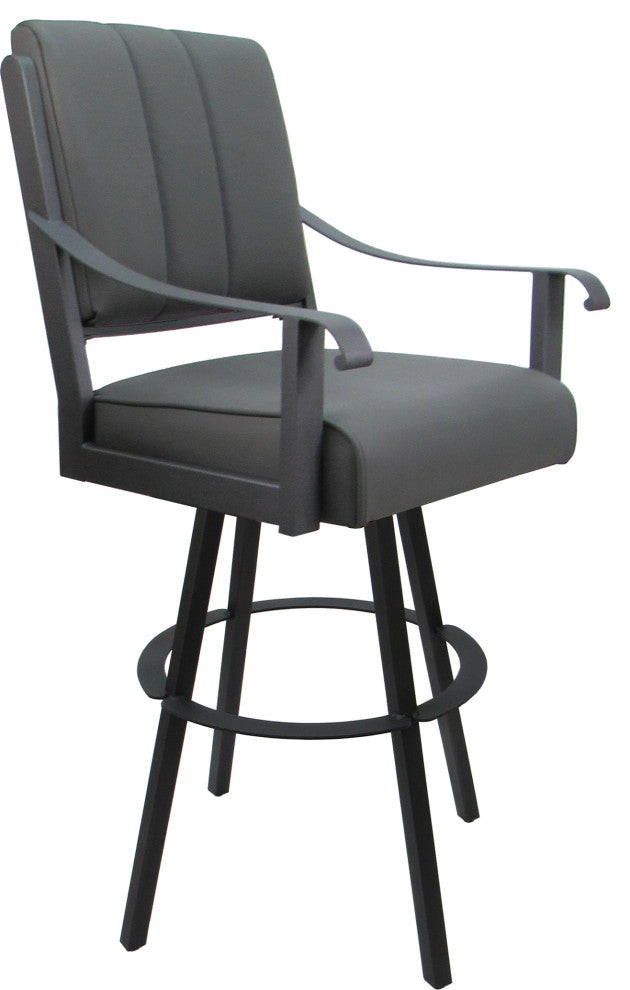 Leather Swivel Metal Bar Stool - Memphis on Warren Base, Gray Leather on Gray, 34"