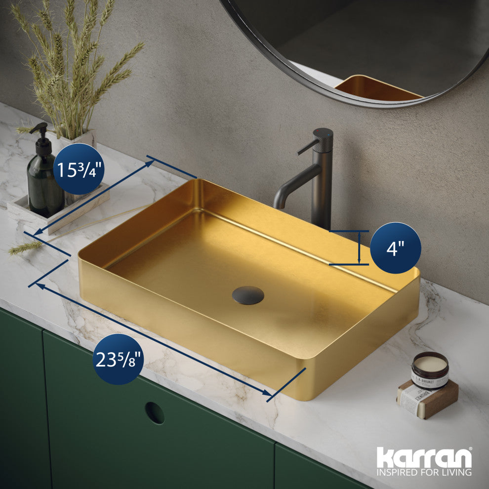 Karran Cinox Stainless Steel Rectangular Vessel Sink, Gold