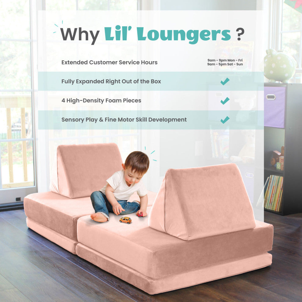 Lil Lounger Kids Play Couch, 2 Foldable Base Cushions, 2 Pillows, Lionfish