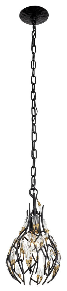 Bask 1-Lt Crystal Mini Pendant - Matte Black/French Gold