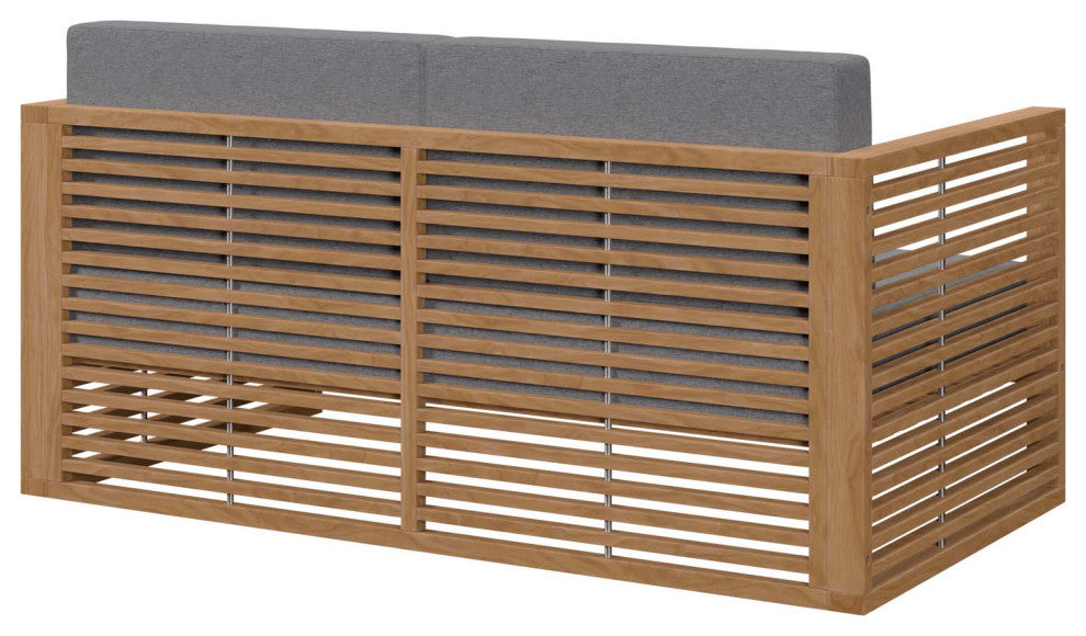 Carlsbad Teak Wood Outdoor Patio Loveseat, Natural Gray
