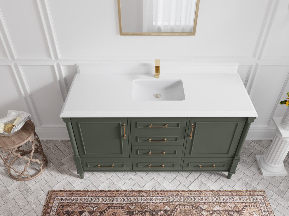 Aberdeen 60 Single Bathroom Vanity in Pewter Green 1.5" White Quartz