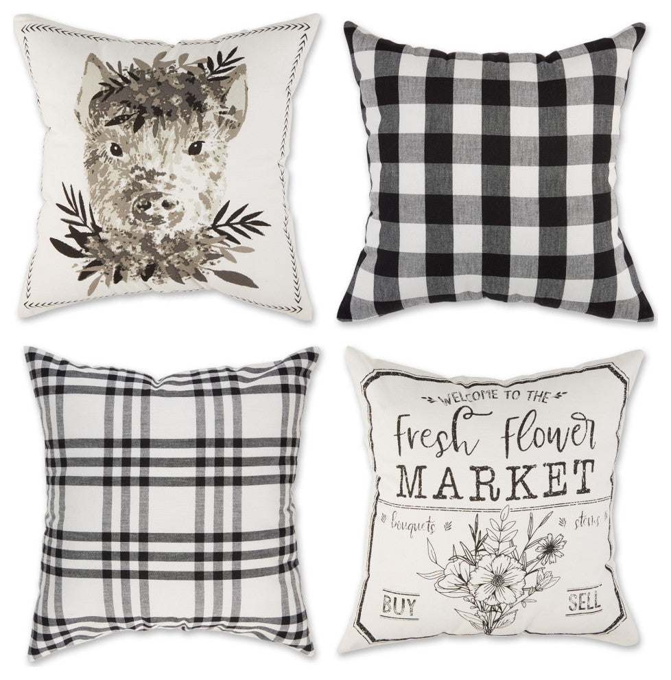 Pig And Flower Market Farmhouse 18x18 inch, 4 Piece