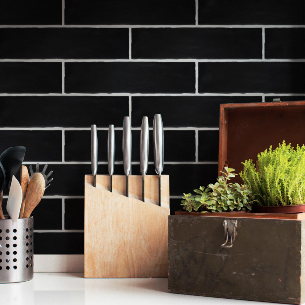 Castillo 3" x 12" Ceramic Wall Tile, Matte Black