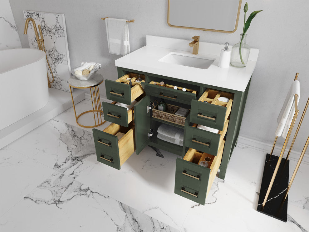 Cambridge 42 Single Sink Bath Vanity in Pewter Green 2" White Quartz