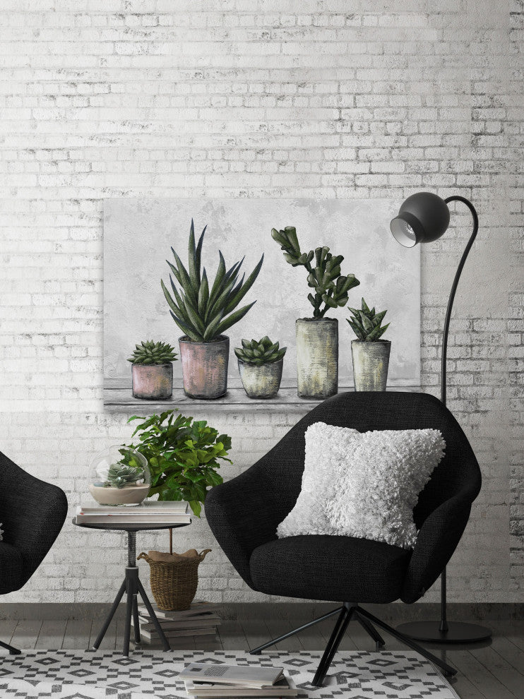 "Earthy Succulent Pots" Painting Print on Wrapped Canvas