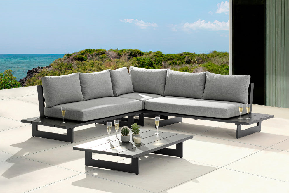 Maldives Outdoor Patio Sectional, Grey, Grey Frame