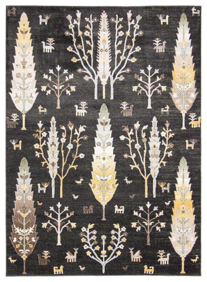 Aqua Pine Area Rug, Black, 5'x7'
