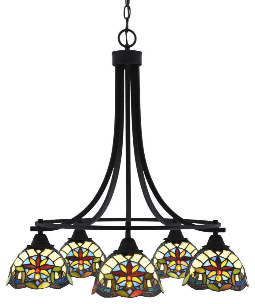 Paramount 5-Light Chandelier, Matte Black, 7" Earth Star Art Glass
