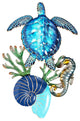 Decorative Metal Wall Decor - Sea Turtle, a Nautilus Shell, a Seahorse, & Coral
