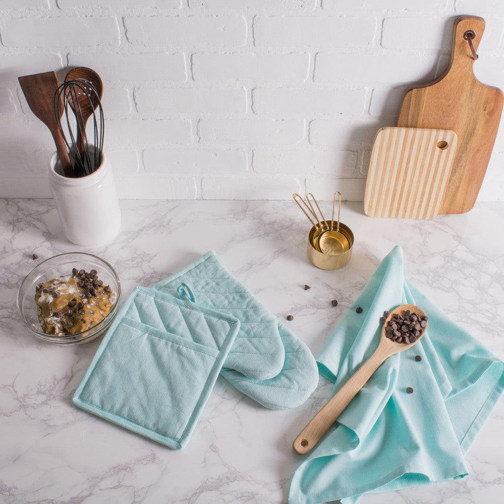 DII Aqua Solid Chambray Dishtowel, Set of 3
