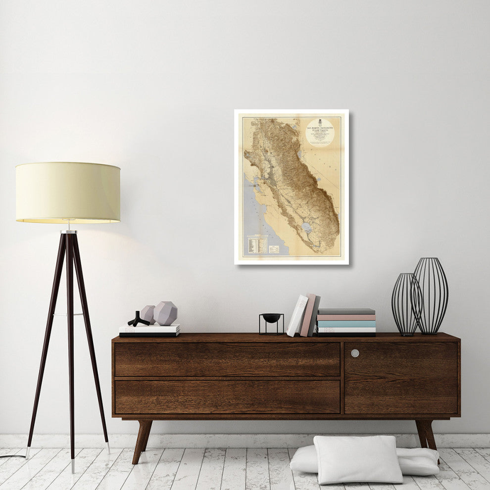 "Map of The San Joaquin, Sacramento and Tulare Valleys, 1873" Paper Art, 28"x38"