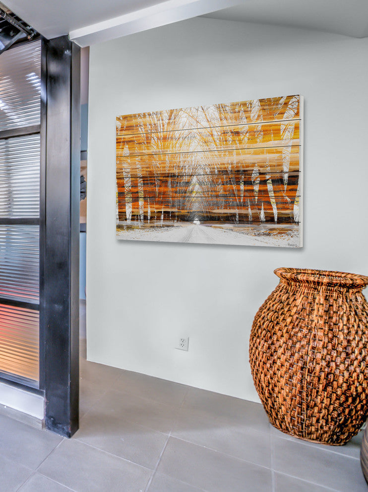 "Orange Striped Sky" Print on White Wood, 60"x40"