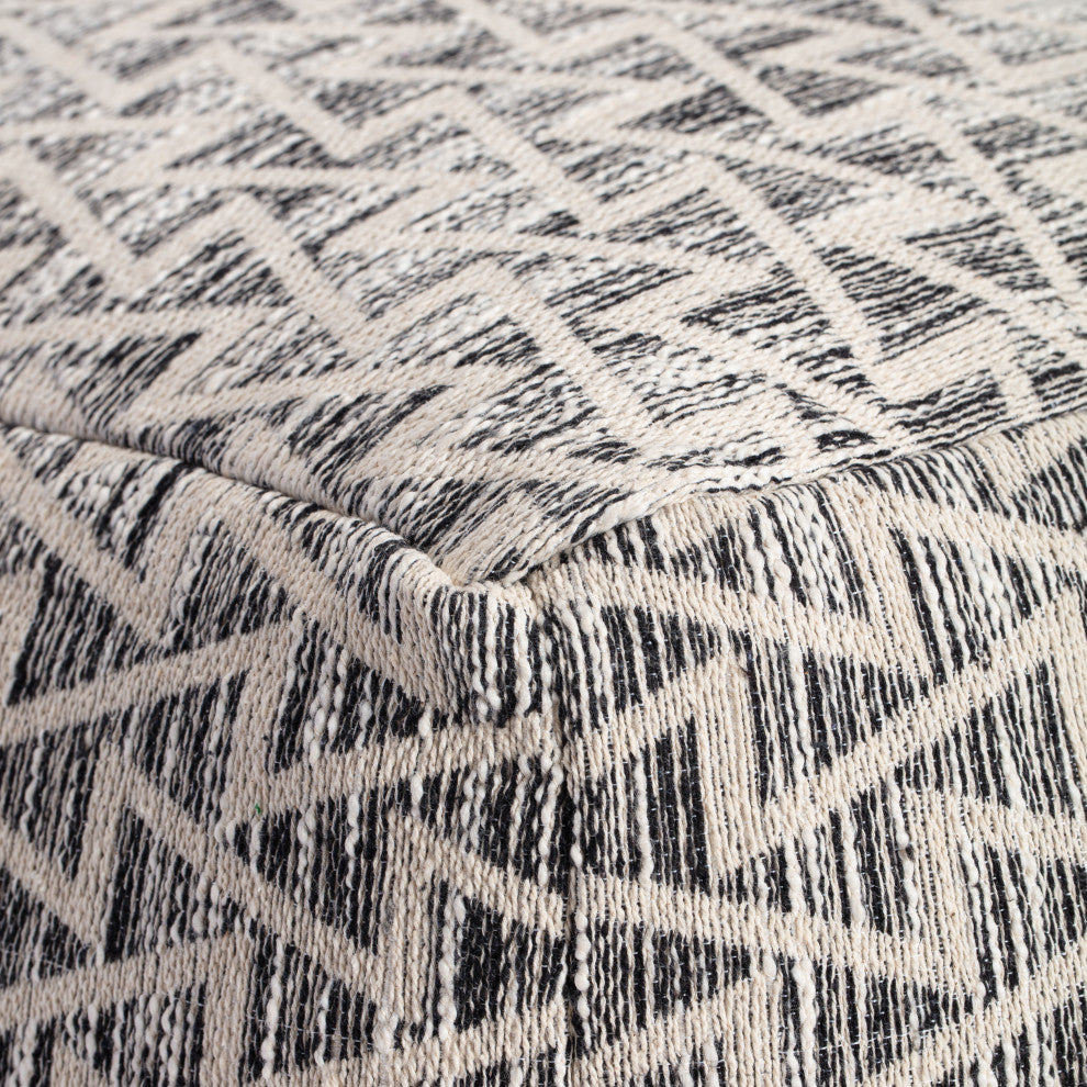 Lafayette Square 22" x 22" x 16" Black and Ivory Pouf