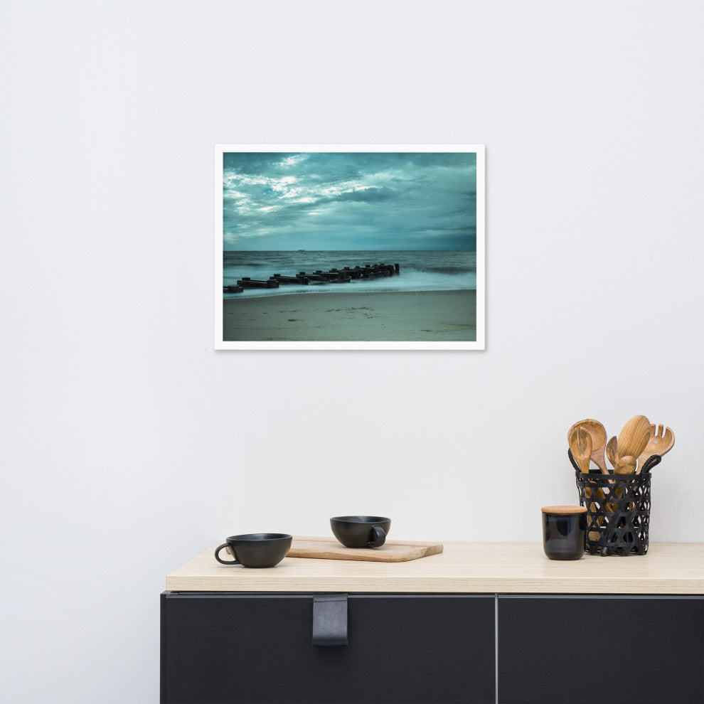 Blue Morning at Rehoboth Coastal Landscape Framed Photo Paper Wall Art Prints, White, 18" X 24"