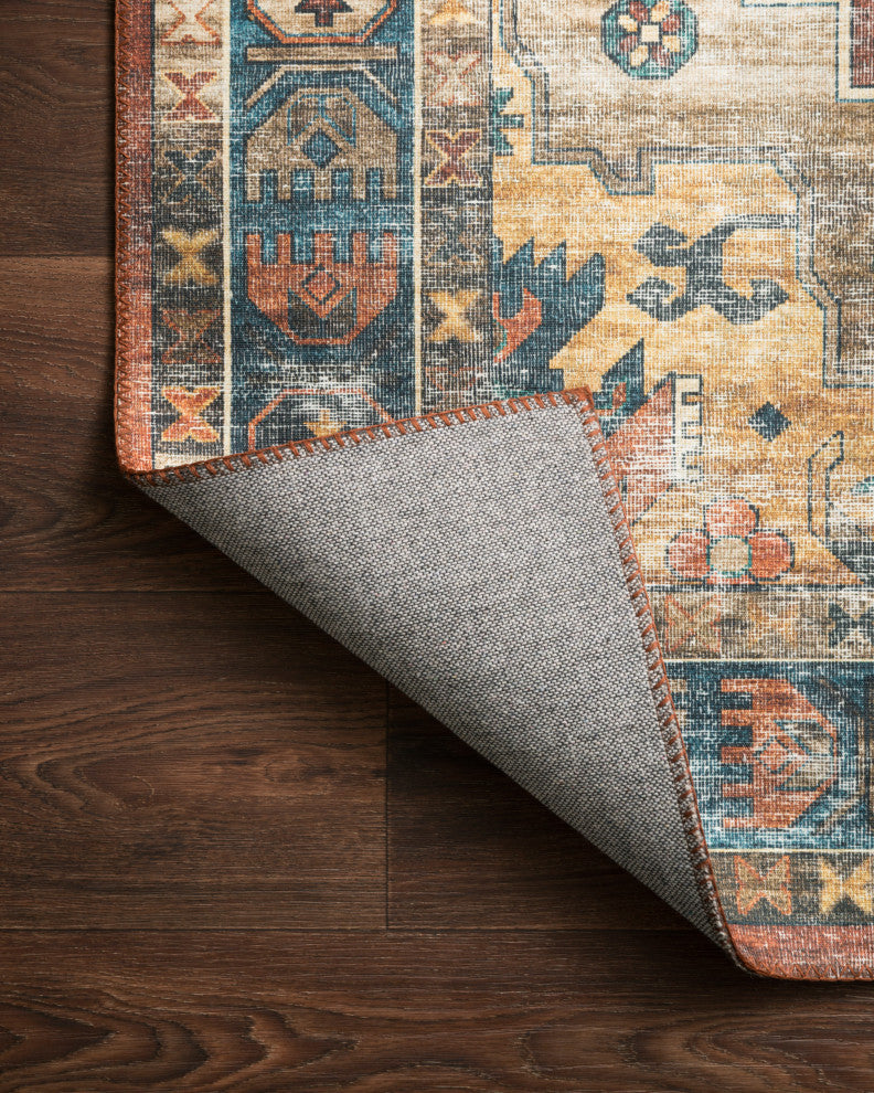 Rust Blue Printed Polyester Skye Area Rug by Loloi II, 2'-6" X 12'-0"