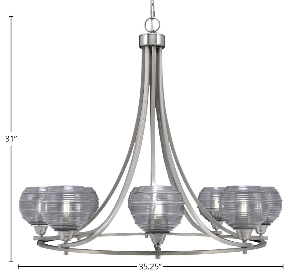Paramount 8-Light Chandelier, Brushed Nickel, 6" Smoke Ribbed Glass