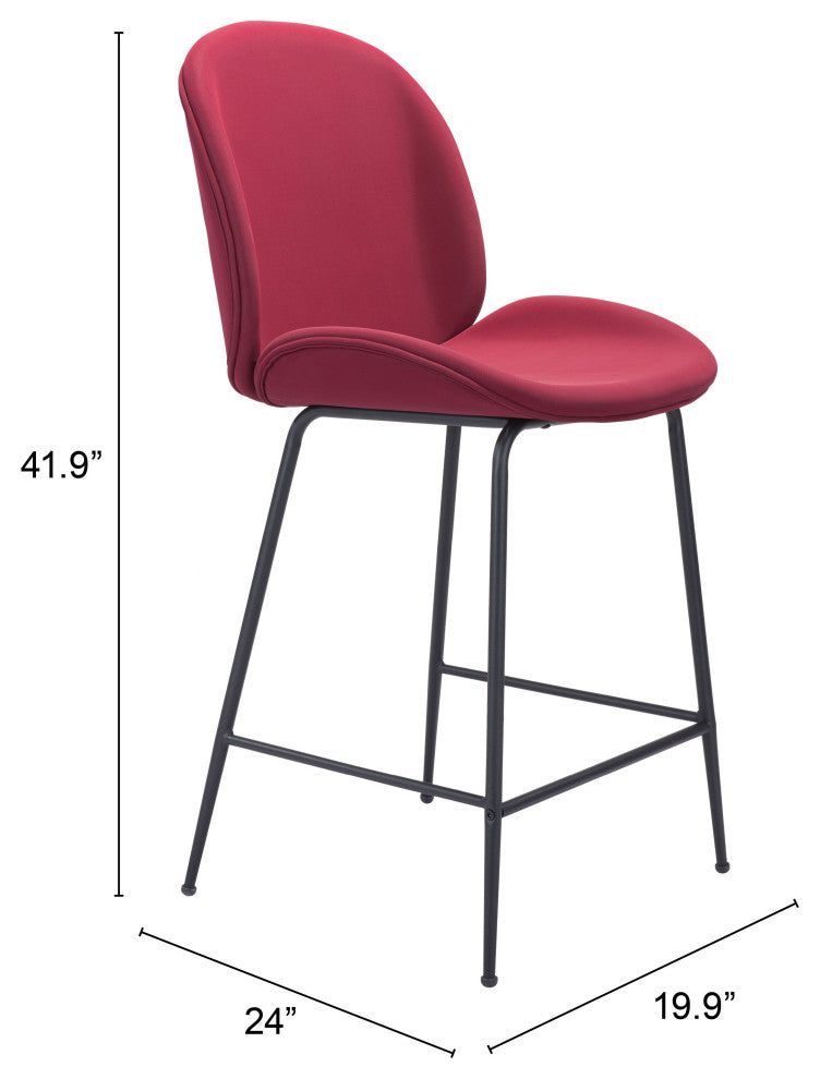 Counter Stool Chair, Steel Metal, Fabric, Red, Black, Bar Kitchen Cafe Bistro