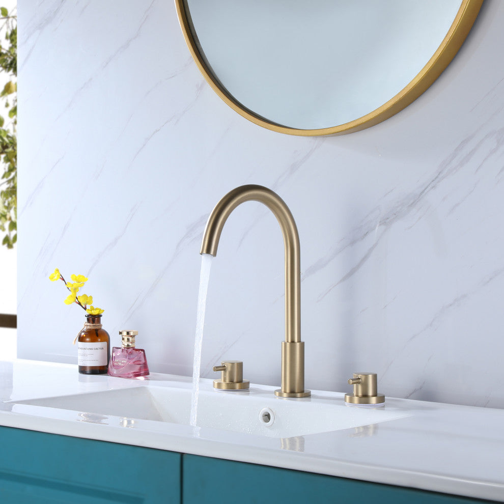 Deck Mounted Dual Handles Widespread Bathroom Faucet, Brushed Gold