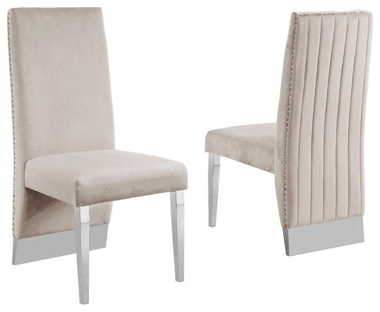 Cream Tufted Velvet Accent Side Chairs with Silver Chrome Detailing (Set of 2)