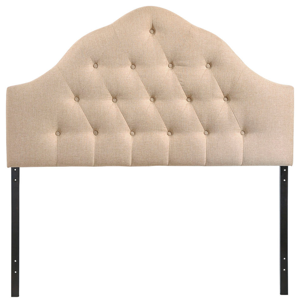 Modern Contemporary Queen Size Fabric Headboard, Beige Fabric