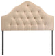 Modern Contemporary Queen Size Fabric Headboard, Beige Fabric