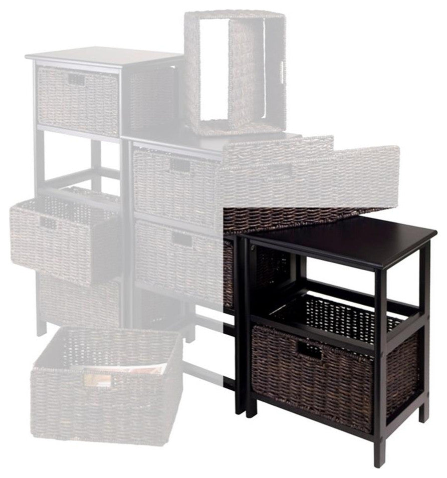 Winsome Omaha Transitional Solid Wood Storage Rack w/ 2 Foldable Baskets - Black