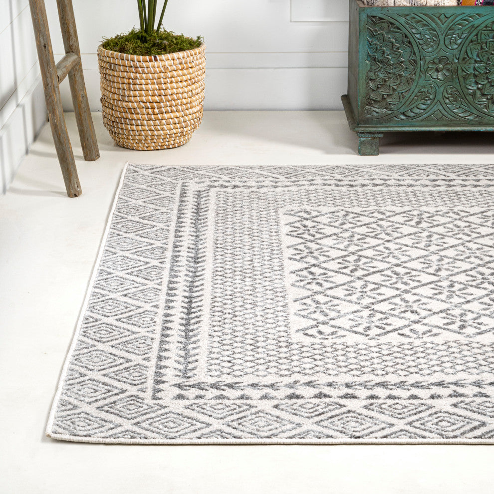 Athens Modern Geometric Boho Rug Gray/Cream 5 ft. x 8 ft. Area Rug