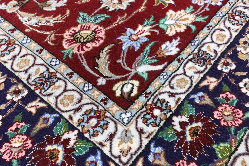 Authentic Persian Isfahan Signed Wool and Silk Hand Knotted Rug, 4'x5'