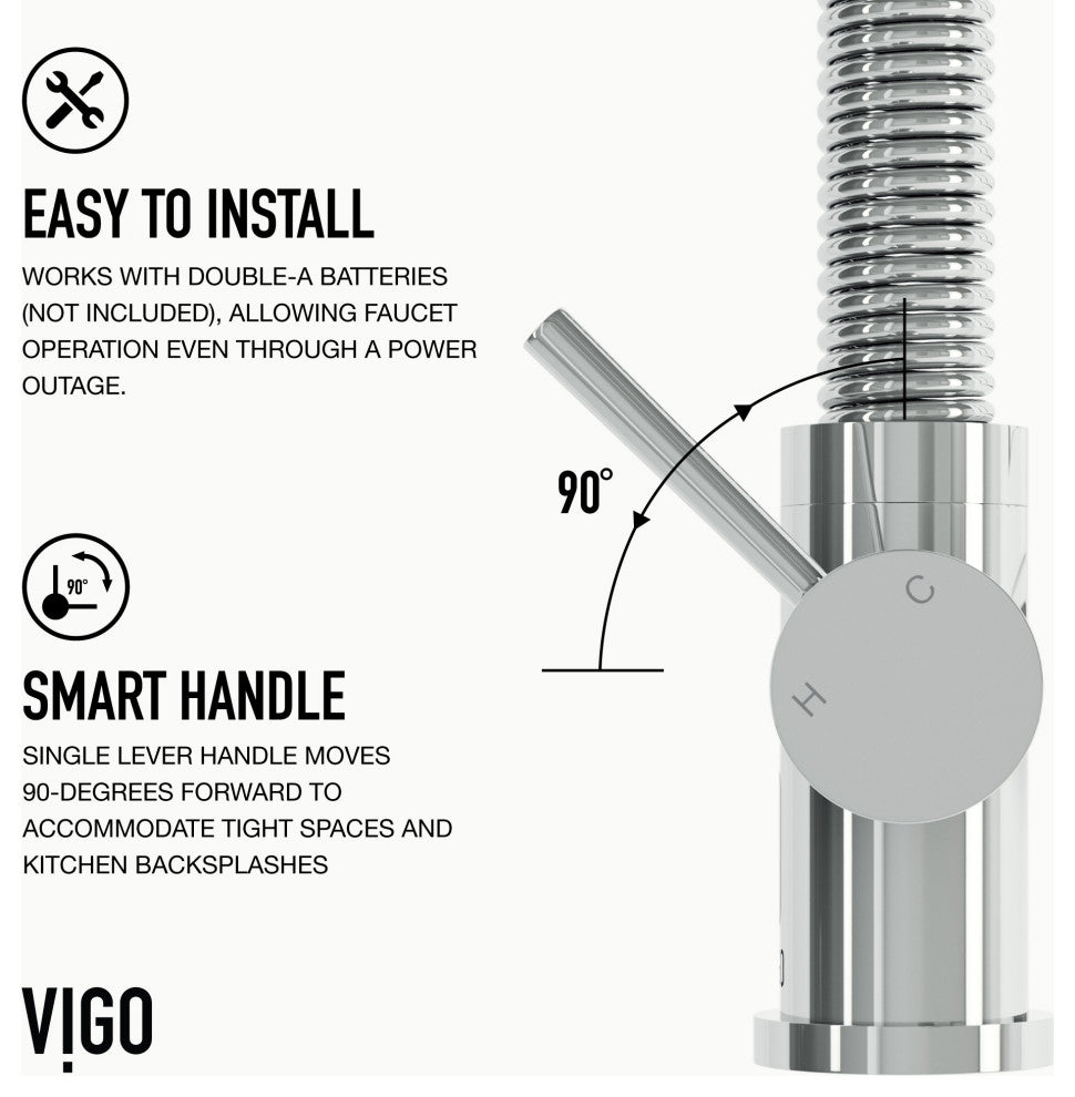 VIGO Edison 19" H Single Handle Pull-Down Sprayer Kitchen Faucet, Chrome, Touchless, Without Extras