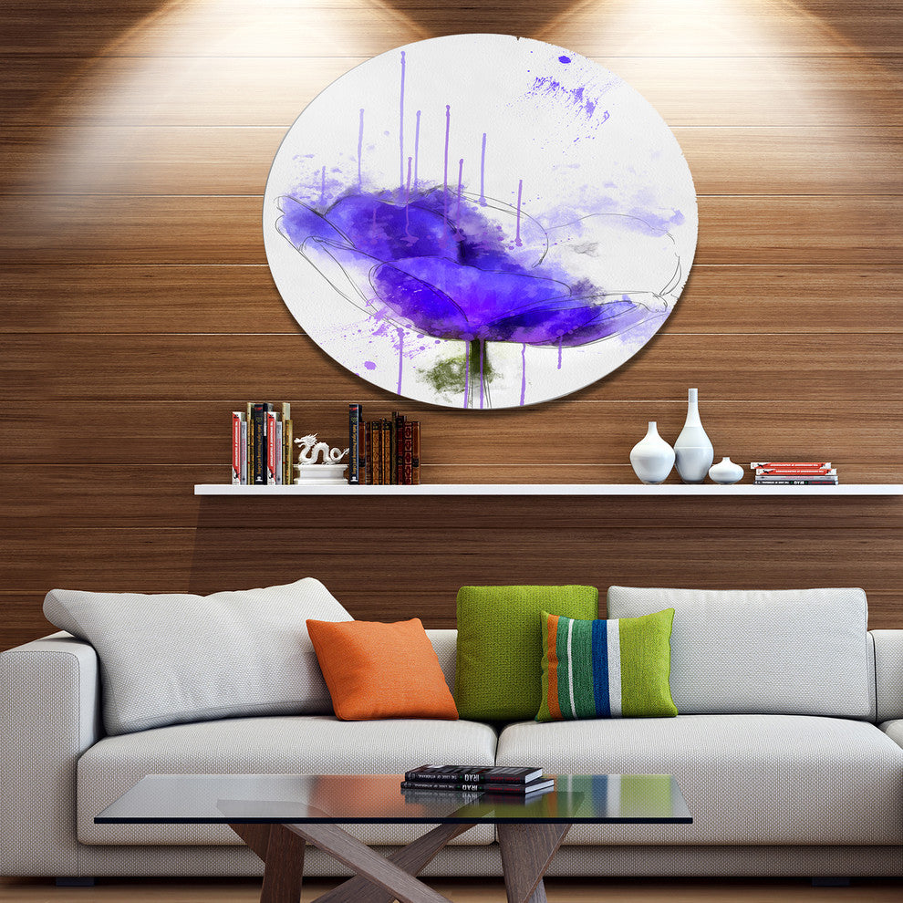 Bright Blue Anemone Watercolor, Flowers Round Wall Art, 36"