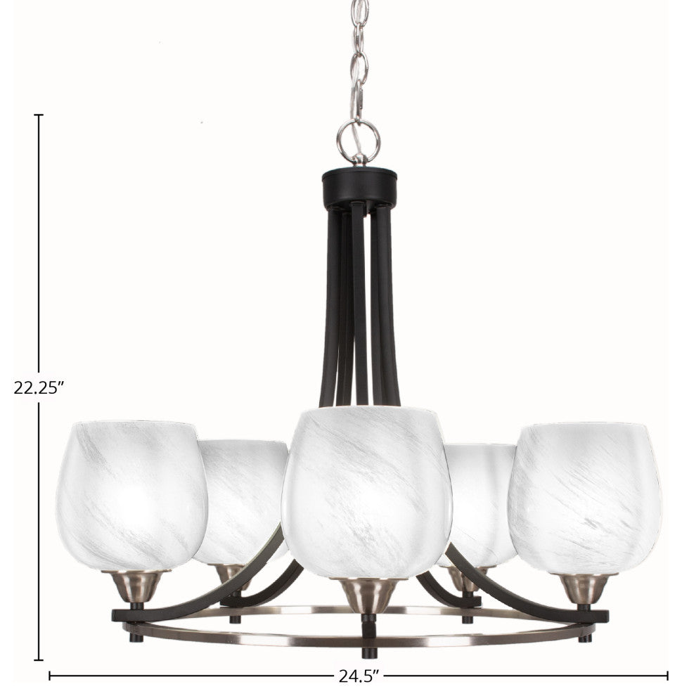 Paramount 5-Light Chandelier, Matte Black & Brushed Nickel, 6" White Marble