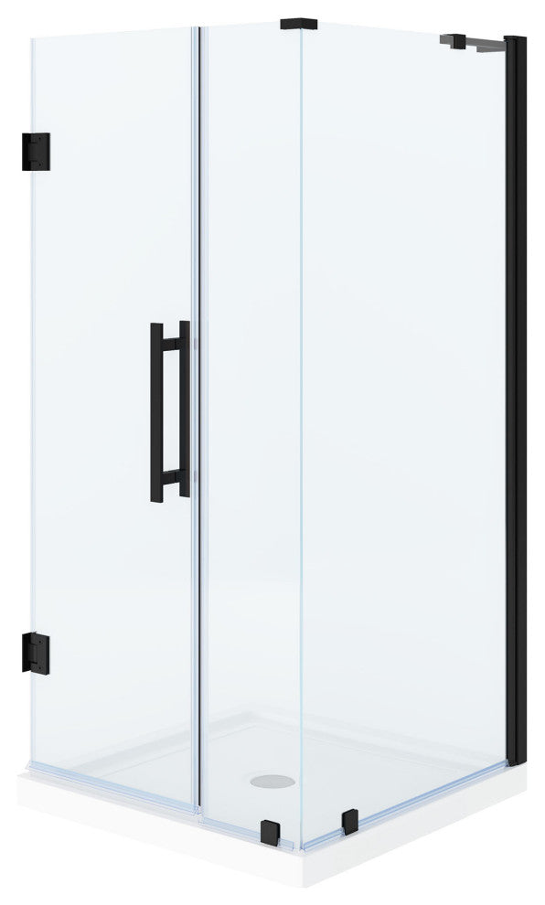 Panama 32"Wx32"Dx74 3/4"H Corner Hinge Shower Kit Black Base, Black, 36"