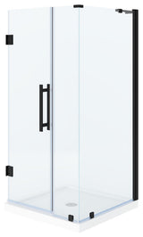 Panama 32"Wx32"Dx74 3/4"H Corner Hinge Shower Kit Black Base, Black, 36"