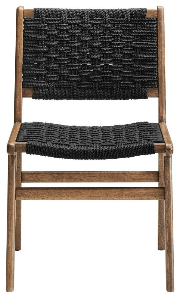 Saoirse Woven Rope Wood Dining Side Chair, Set of 2, Walnutt Black