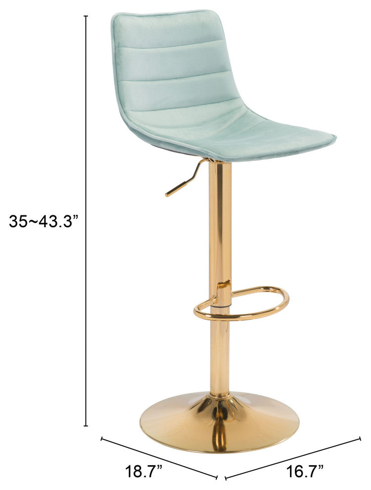Bar Stool Chair Barstool, Steel Metal, Fabric, Green, Gold, Kitchen Cafe Bistro