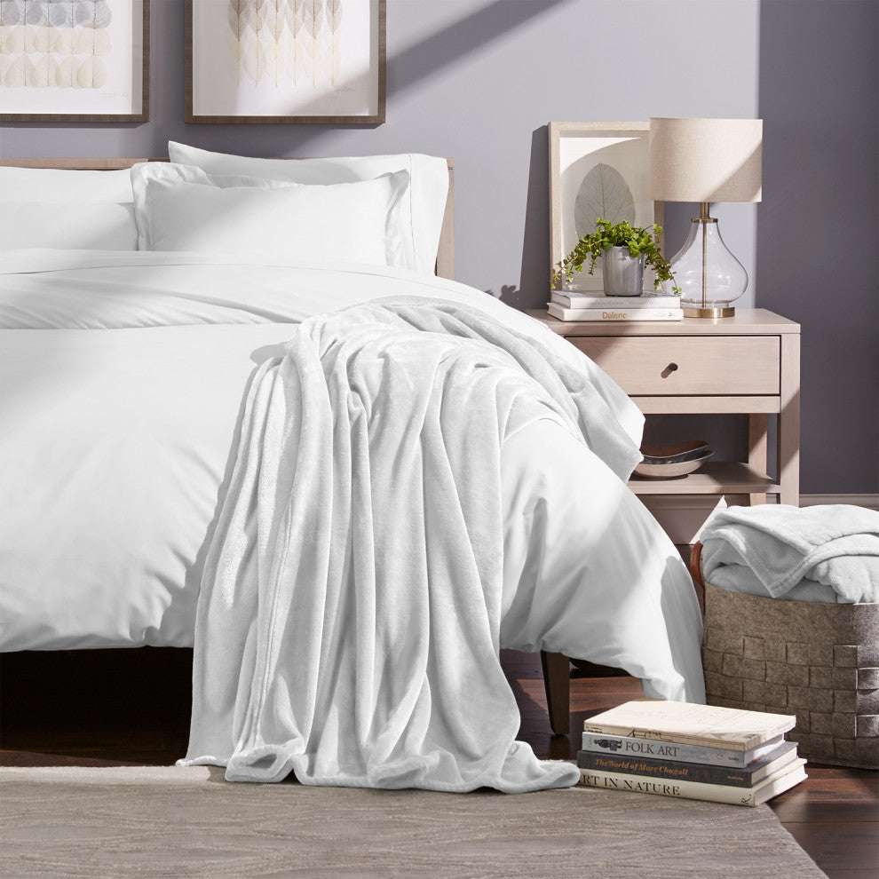 Bare Home Microplush Fleece Blanket, White, Twin/Twin Xl