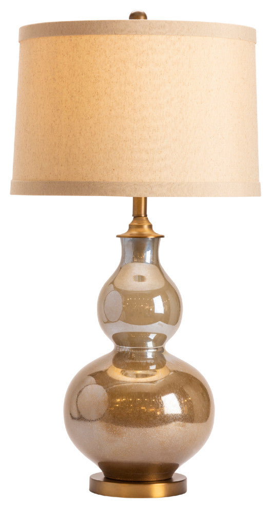 33"H Gold Glass Table Lamps With Ivory Tapered Drum Shade