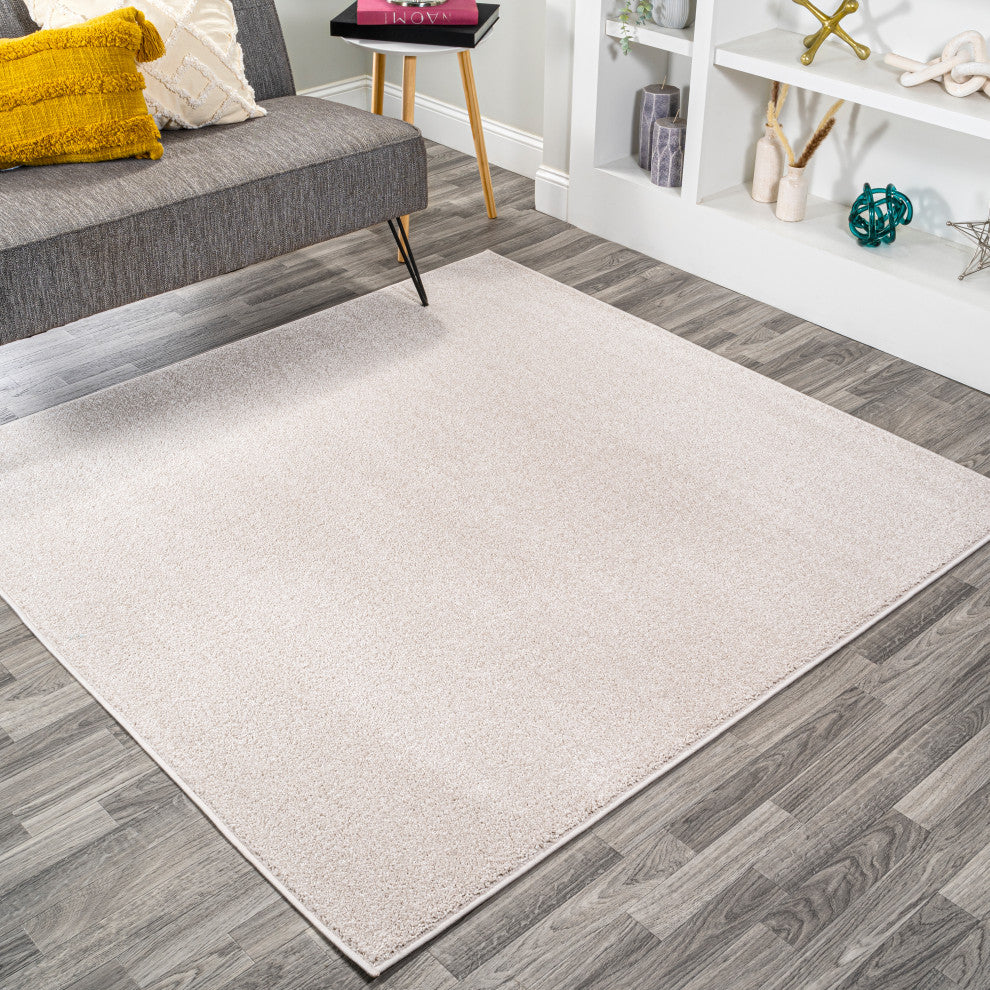 Haze Solid Low-Pile Runner Rug, Ivory, 5' Square