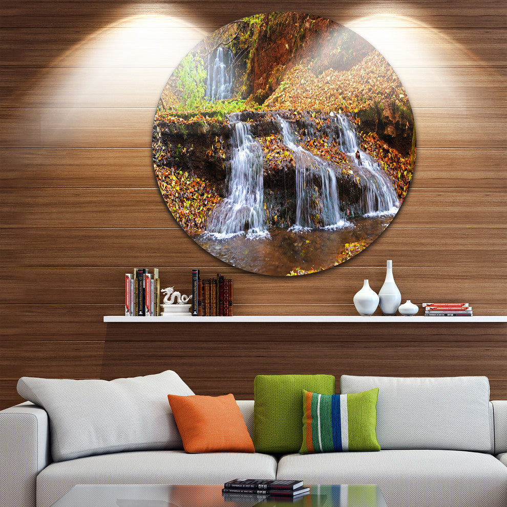 Dniester Canyon Spring Waterfalls, Landscape Disc Metal Wall Art, 36"