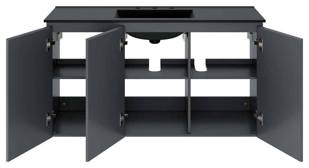 Bryn 48" Wall-Mount Bathroom Vanity, Gray Black