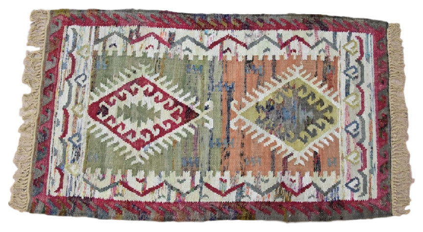 Timbergirl Kilim Sage Coral 100% Cotton Handmade Rug, 8' X 10'