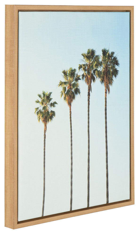 Sylvie Four Palm Trees Natural Framed Canvas Wall Art by Simon Te Tai