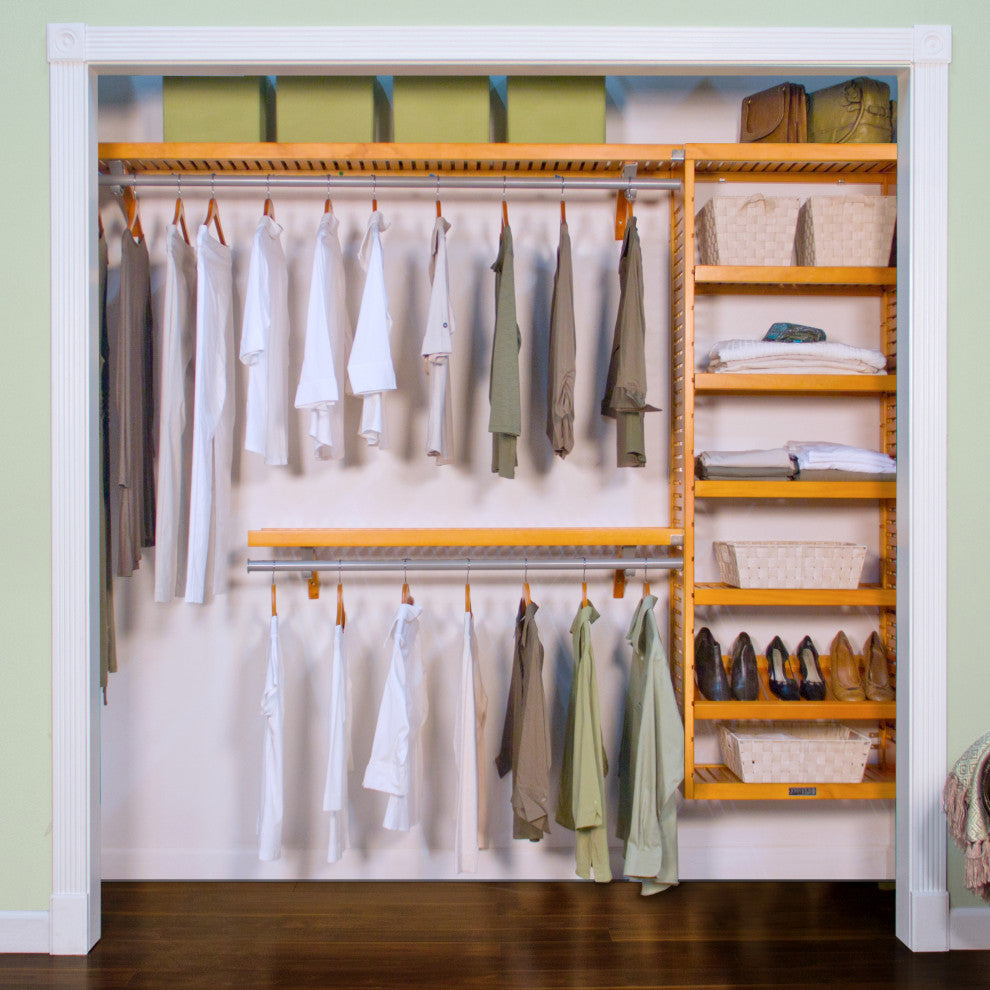 Solid Wood Reach-In Closet Organizer with hanging, Honey Maple