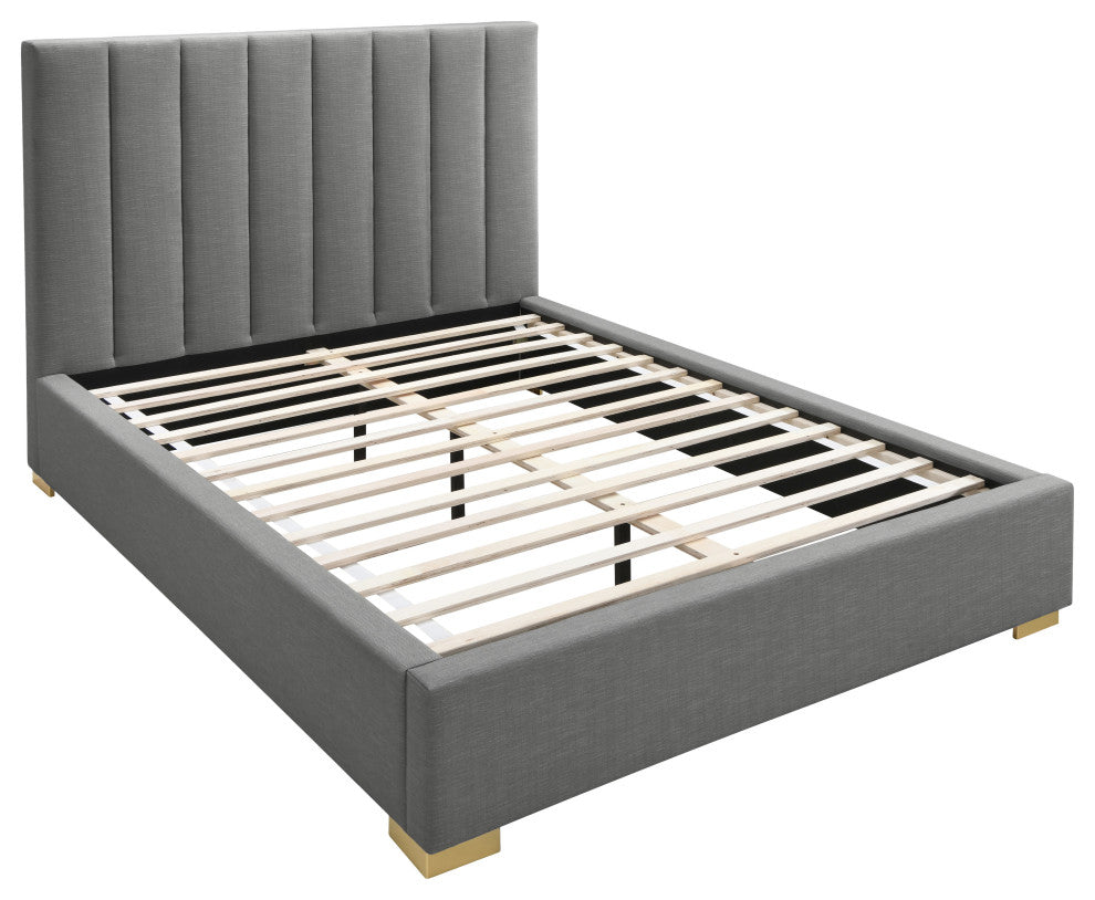 Pierce Linen Textured Fabric Upholstered Bed, Gray, Queen