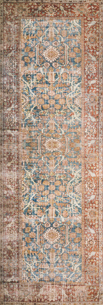 Ocean, Rust Printed Polyester Layla Area Rug by Loloi II, 2'-6"x12'-0"